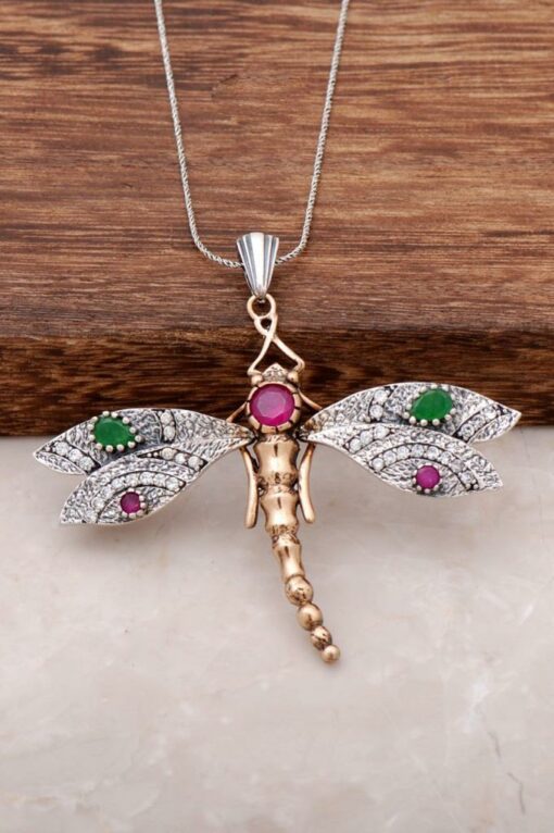 Natural Stone Silver Dragonfly Necklace 81