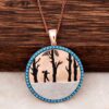 Nature Themed Turquoise Stone Design Rose Silver Plate Necklace 3156