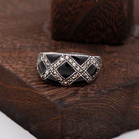 Onix And Marcasite Zirkon Design Silver Ring 2281
