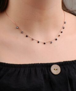 Onyx Stone Design Choker Rose Silver Necklace 6578