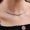 Onyx Stone Design Choker Silver Necklace 6576