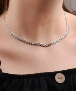Onyx Stone Design Choker Silver Necklace 6576