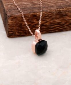 Onyx Stone Rose Silver Necklace 1552