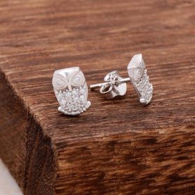 Owl Design Zirkon Silver Earring 3820