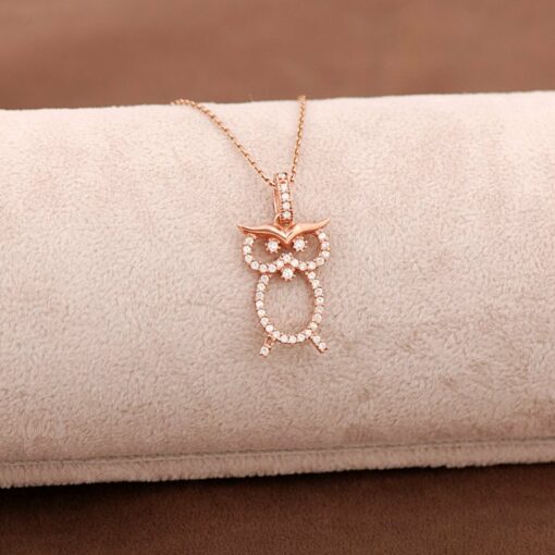 Owl Rose Silver Necklace 3656