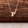P Letter Design Rose Silver Necklace 3830