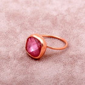 Pink Topaz Zirkon Design Rose Silver Ring 2259