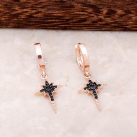 Pole Star Design Rose Silver Hoop Earrings 4441