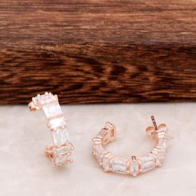 Quarz Zirkon Rose Design Silver Ring Earring 4578