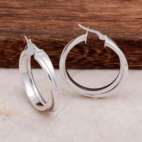 Rhodium Plated Silver Hoop Earrings 4680