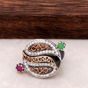 Root Emerald and Root Ruby Stone Three-Piece Silver Ring 111