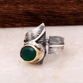 Root Emerald Gemstone Ročno izdelan srebrni prstan 2724