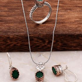 Root Emerald Gemstone Handmade Silver Set 2060