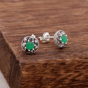Stem Emerald Sterling Silver Earring 3844