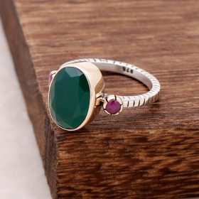 Root Emerald Stone Hammer Forged Silver Ring 2562