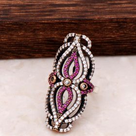 Root Ruby and Zircon Design Silver Ring 822