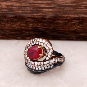 Root Ruby and Zircon Sterling Silver Ring 25