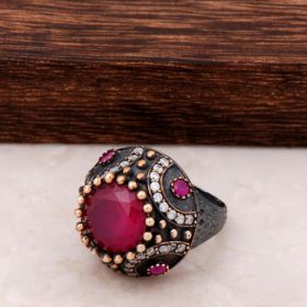 Gyökér rubin és cirkónium ezüst gyűrű 26
