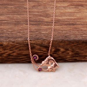 Root Ruby Stone Elephant Design Rose Silver Necklace 505