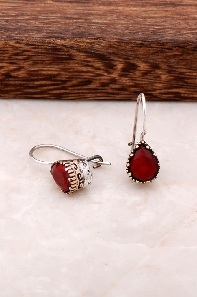 Root Ruby Stone Handmade Drop Silver Earring 4239 | Sultan Of Bazaar ...