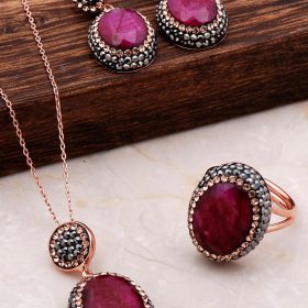 Root Ruby Stone Rose Silver Set 2073
