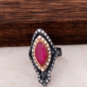 Root Ruby Stone Silver Ring 58