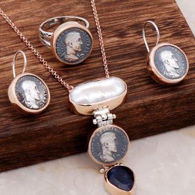 Rose Gold Set with Natural Stone Design Antique Coin 2046