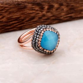 Rose Opal Stone Rose Silver Design Ring 2695