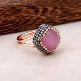 Rose Opal Stone Rose Silver Design Ring 2701