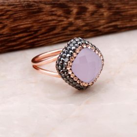 Prsten z růžového kamene z růžového stříbra 2702
