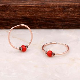 Rose Silver 18mm Coral Stone Ring Earrings 4766