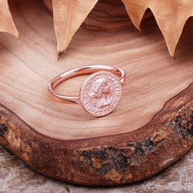 Prstan z motivom starodavnih kovancev iz rožnatega srebra 2950