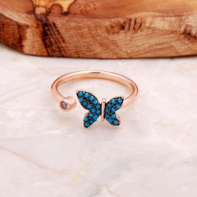 Roze zilveren vlinder design ring 2894