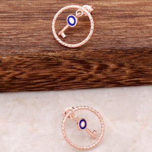 Rose Silver Cabochon Key Ring Earrings 2193