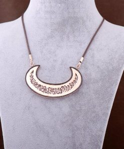 Rose Silver Crescent Design Verse Long Necklace 3437