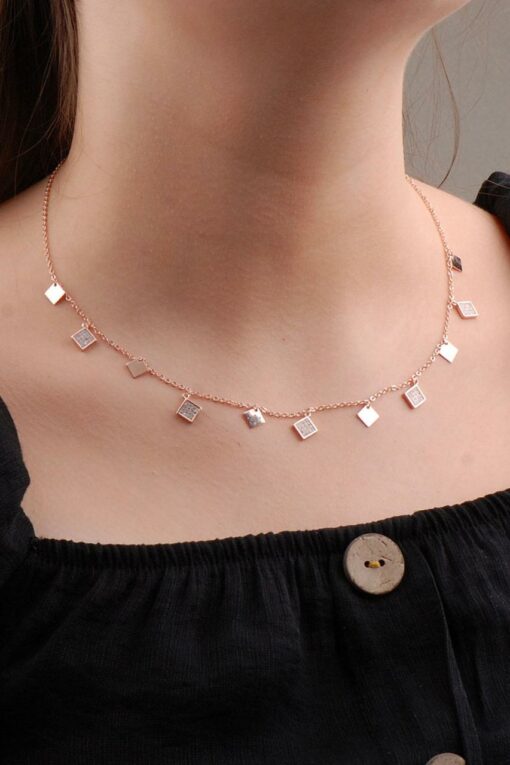 Rose Silver Dangle Design Necklace 6594