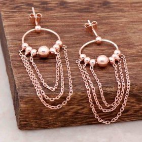 Rose Silver Design Dangling Ring Earrings 3964