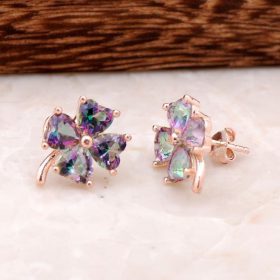 Rose Silver Earring with Mystic Topaz Stone Clover 4190