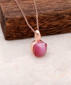 Rose Silver Necklace with Pink Mother of Pearl Stone 1792