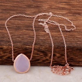 Rose Silver Necklace with Pink Quartz Stone 6479