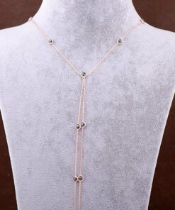 Collar de diseño largo con piedra de ónix y plata rosa 3356