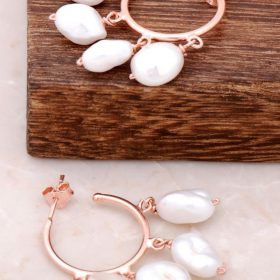 Rose Silver Pearl Design Hoop Earrings 4145