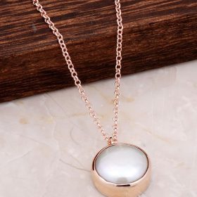 Rose Silver Pearl Stone Necklace 6697