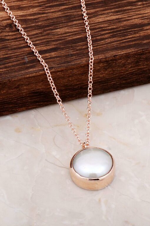 Rose Silver Pearl Stone Necklace 6697