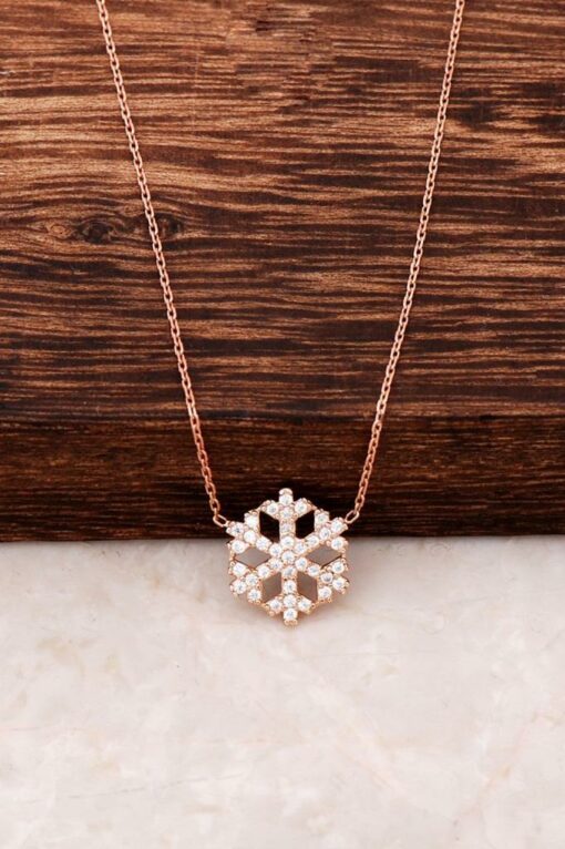Rose Silver Snowflake Design Necklace 2970