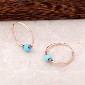 Rose Sterling Silver Turquoise Stone Hoop Earrings 4518