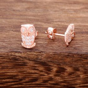 Rose Sterling Silver Owl Design Earrings 3755