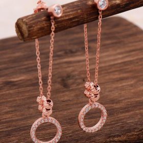 Rose Sterling Silver Ring Chain Earrings 4706