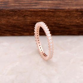 Розовое серебро однорядное каменное полное кольцо 2659
