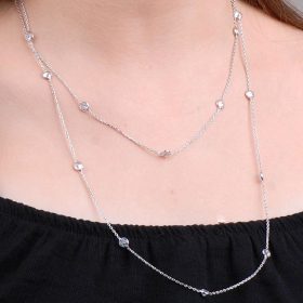Row Stone 110 Cm Silver Chain Necklace 6628